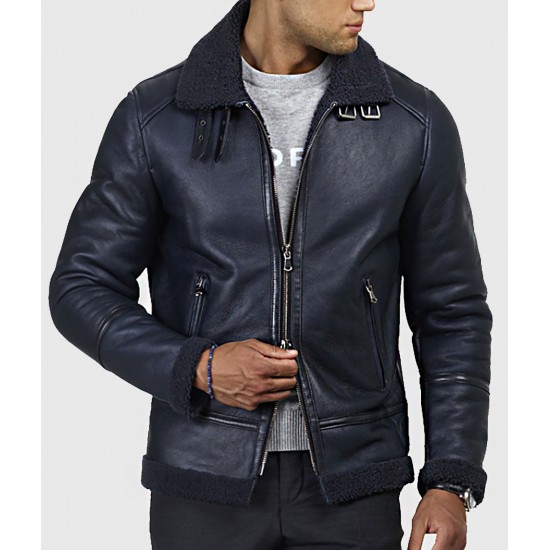 Carter Men’s Blue B-3 Bomber Leather Jacket