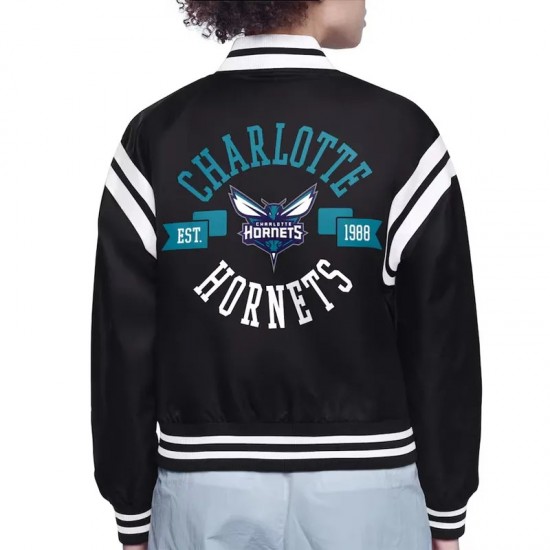 Charlotte Hornets Printed Logo Varsity Satin Jacket