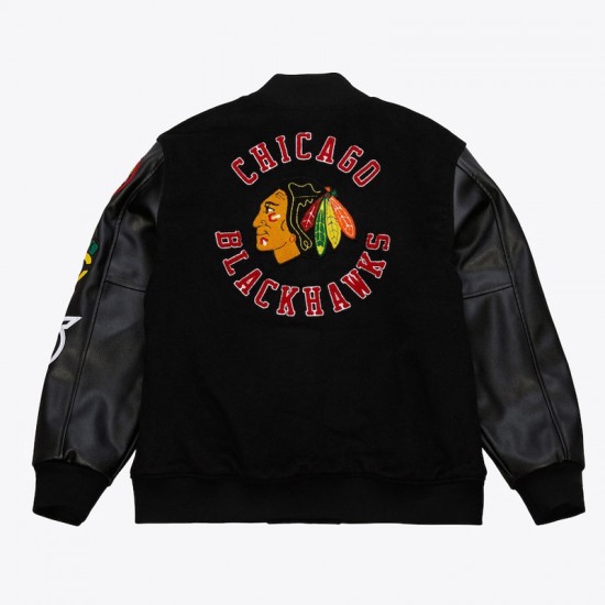 Chicago Blackhawks Black Out Team Logo Varsity Jacket