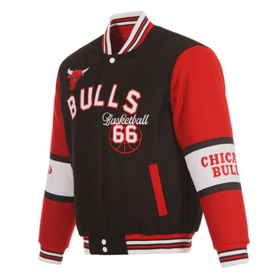 Chicago Bulls Black and Red Varsity Wool Jacket