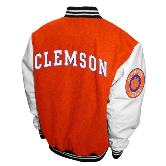 Clemson Tigers Graduate Orange and White Varsity Jacket