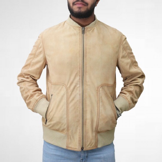 Cream Color Suede Bomber Jacket