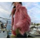 Cropped Barbie Faux Fur Coat | Pink Collared Faux Fur Jacket Festival Coat