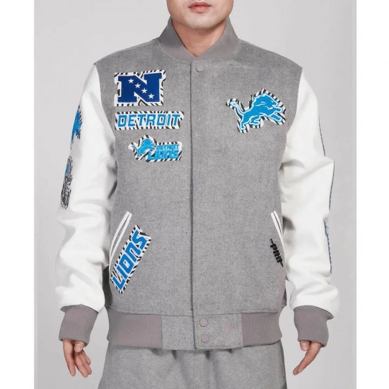 Detroit Lions Animal Patches Gray Varsity Jacket