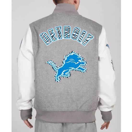 Detroit Lions Animal Patches Gray Varsity Jacket