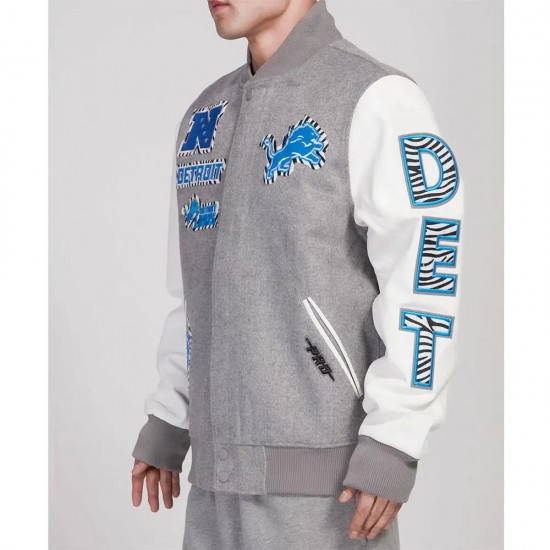 Detroit Lions Animal Patches Gray Varsity Jacket