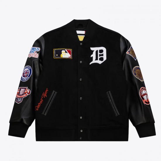 Detroit Tigers Black Out Vintage Logo Varsity Jacket