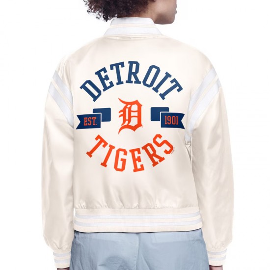 Detroit Tigers Printed Logo Navy Varsity Satin Jacket