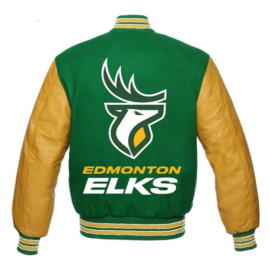 Edmonton Eskimos Green and Tan Brown Varsity Jacket