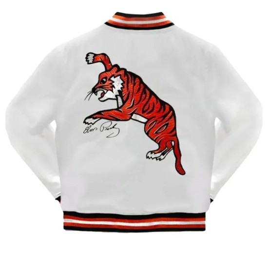 Elvis Tiger White Satin Varsity Jacket