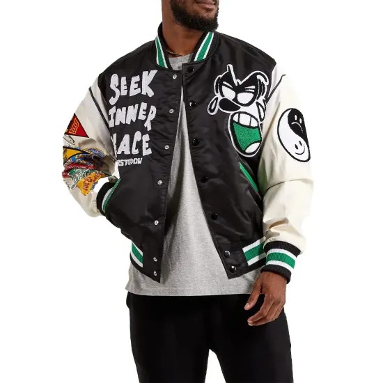 First Row Seek Inner Peace Satin Varsity Jacket