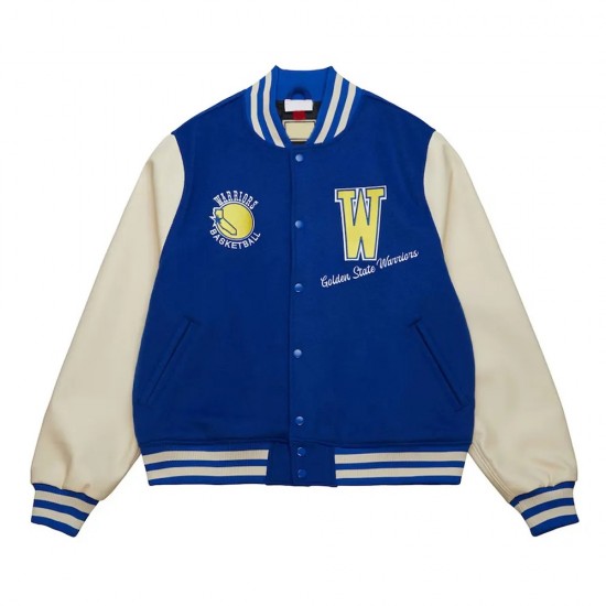 Golden State Warriors Classics Royal and Off White Varsity Jacket