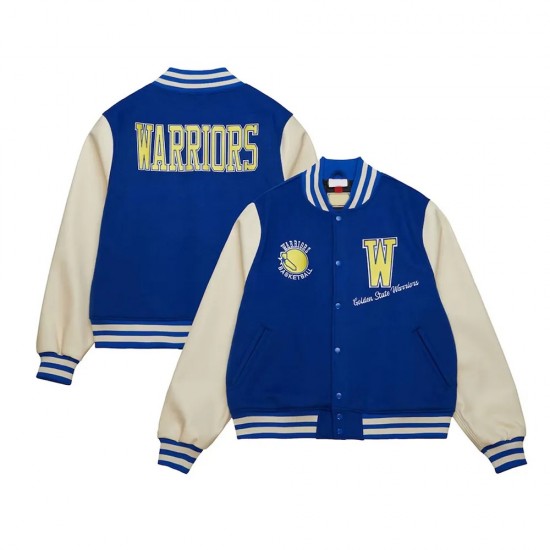 Golden State Warriors Classics Royal and Off White Varsity Jacket