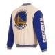 Golden State Warriors Cream and Blue Varsity Jacket