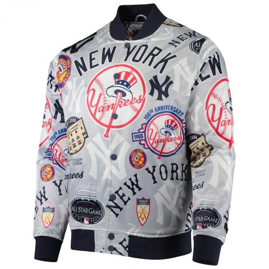 Gray New York Yankees Allover Print Satin Full-Snap Varsity Jacket – Pro Standard Edition