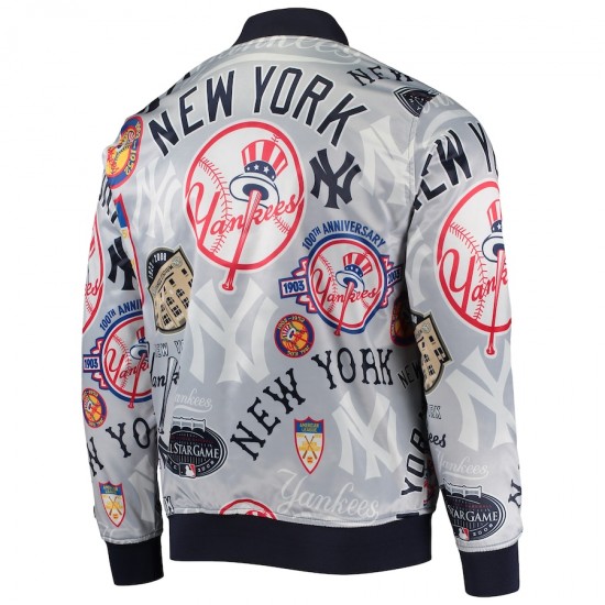 Gray New York Yankees Allover Print Satin Full-Snap Varsity Jacket – Pro Standard Edition