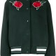 Green Rose Embroidered Varsity Jacket