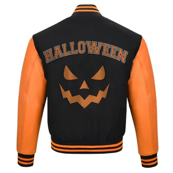 Halloween Pumpkin Black and Orange Varsity Jacket