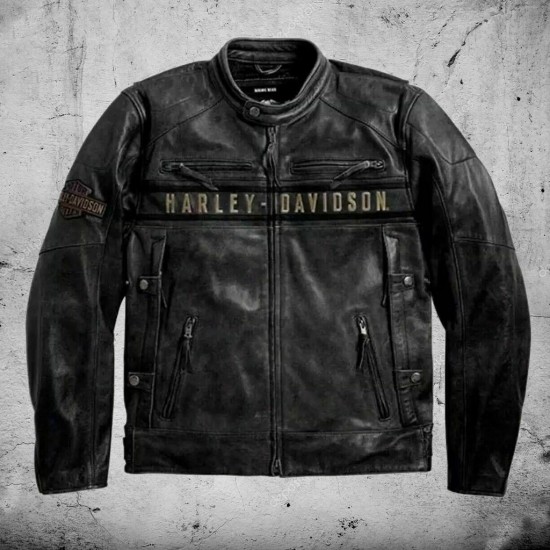 Harley Davidson Distressed Leather Mens Biker Jacket