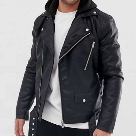 Heavy Daniel Zovatto Biker Leather Jacket with Hood