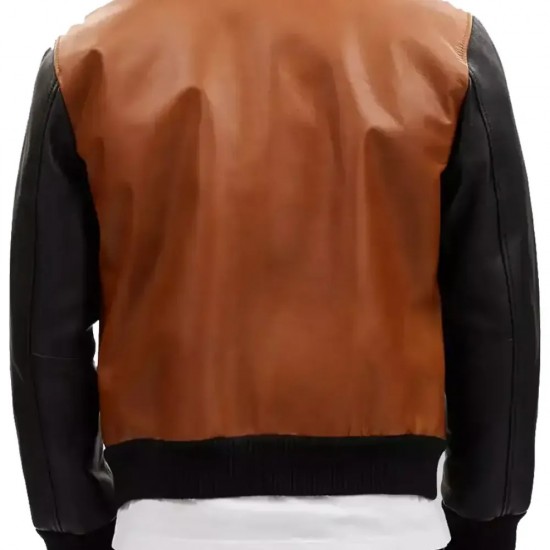 Holt Men’s Brown and Black Leather Varsity Jacket