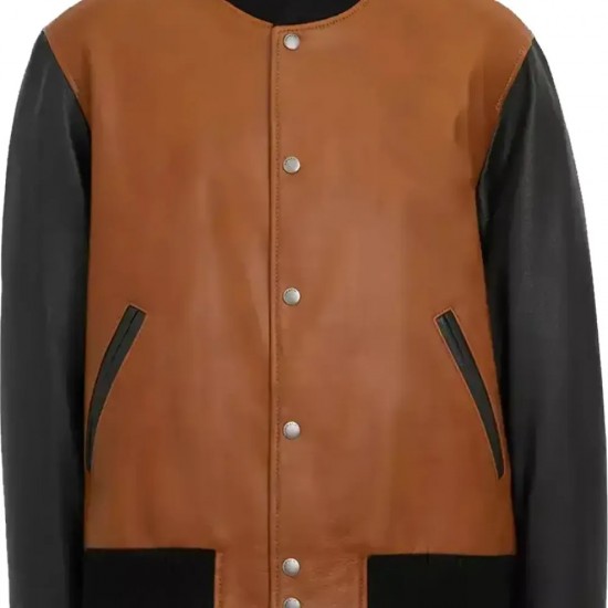 Holt Men’s Brown and Black Leather Varsity Jacket