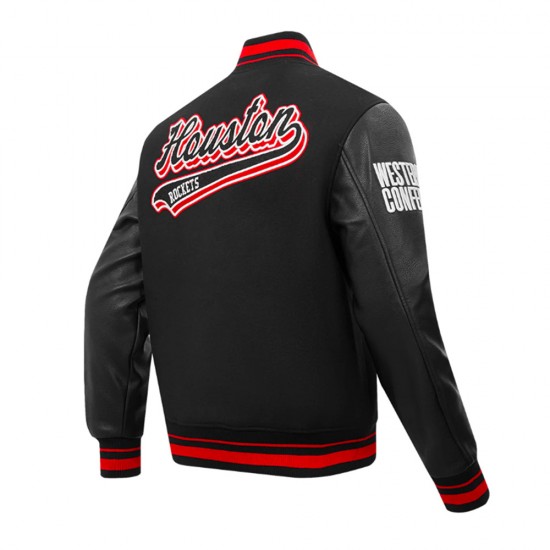 Houston Rockets Script Tail Classic Rib Varsity Jacket