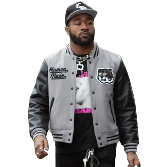 Human Made Miles Sanders Gray and Black Varsity Jacket