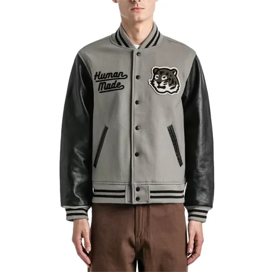 Human Made Miles Sanders Gray and Black Varsity Jacket