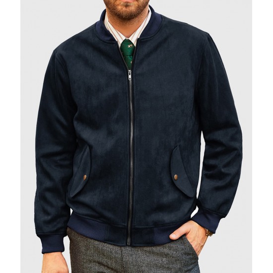 James Mens Dark Blue Bomber Suede Leather Jacket