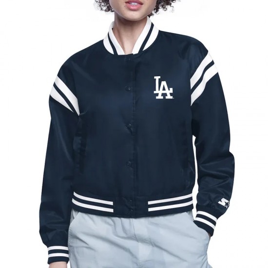 LA Dodgers Printed Logo Black Varsity Satin Jacket