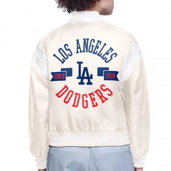 LA Dodgers Printed Logo Black Varsity Satin Jacket