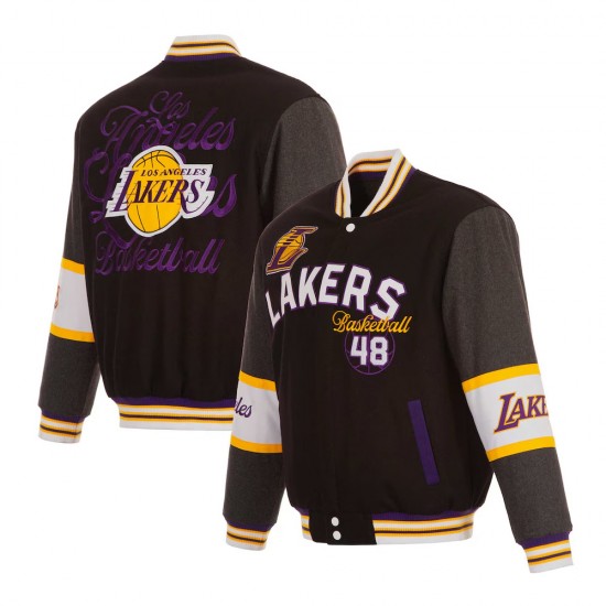 LA Lakers Black and Charcoal Varsity Wool Jacket