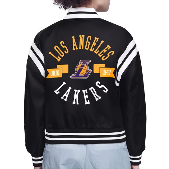 LA Lakers Printed Logo Varsity Satin Jacket