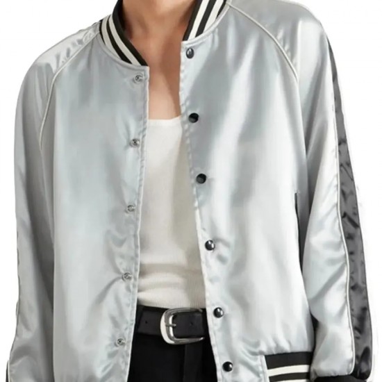 Lady Gaga Silver Metallic Bomber Jacket