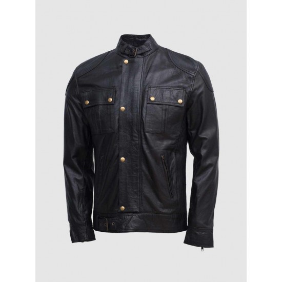 Lavoro Black Bomber Leather Jacket for Work Wear