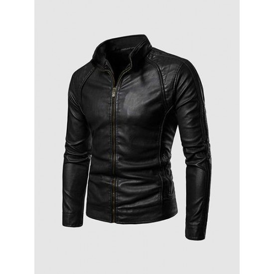 Leather Jacket with High Collar