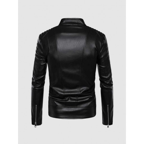 Leather Jacket with Stand-Up Collar