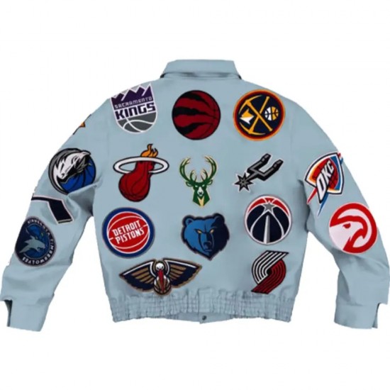 Leather NBA Team Collage Jeff Hamilton Baby Blue Jacket