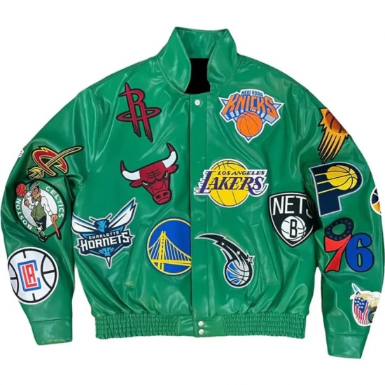 Leather NBA Team Collage Jeff Hamilton Green Jacket