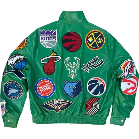 Leather NBA Team Collage Jeff Hamilton Green Jacket