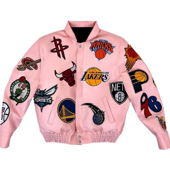 Leather NBA Team Collage Jeff Hamilton Pink Jacket