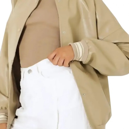 Louisse Women’s Beige Leather Varsity Jacket