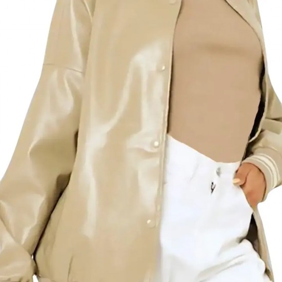 Louisse Women’s Beige Leather Varsity Jacket