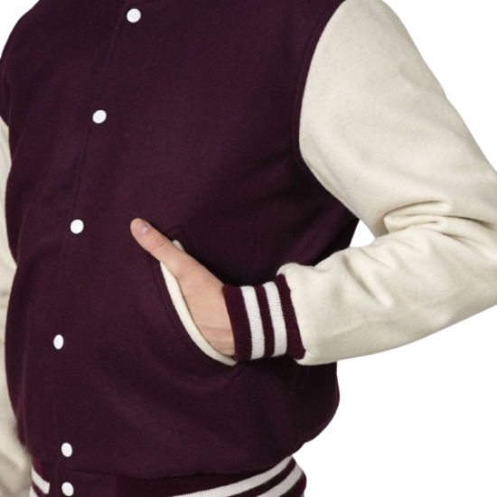 Maroon & White Wool Letterman Jacket