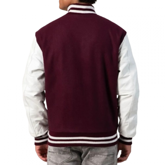 Maroon Wool Body & Bright White Leather Sleeves Letterman Jacket