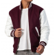 Maroon Wool Body & White Leather Sleeves Letterman Jacket With Zipper