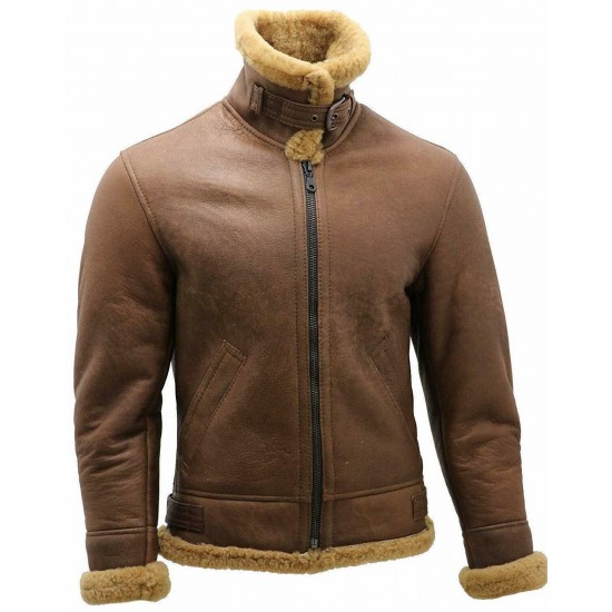 Men B3 Bomber Sheepskin Aviator Leather Jacket