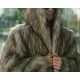 Men's Beige Coyote Faux Fur Jacket with Oversized Hood Burner Coat