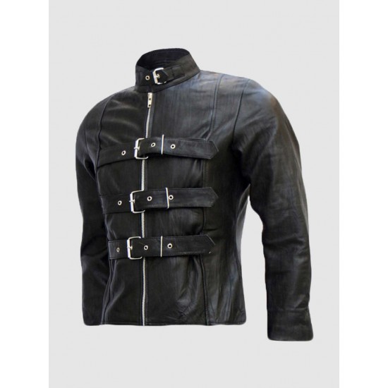 Men’s Belted Trench Look Black Leather Jacket